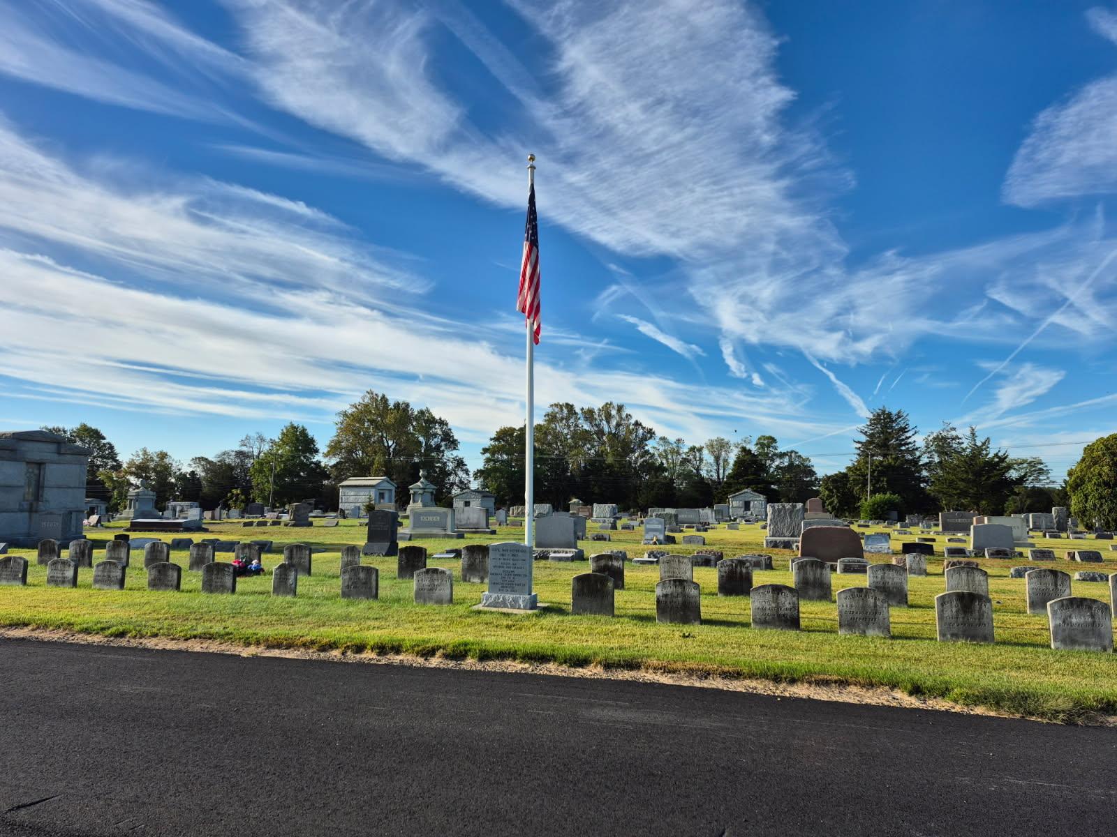 Atlantic City Cemetery grounds with American flag